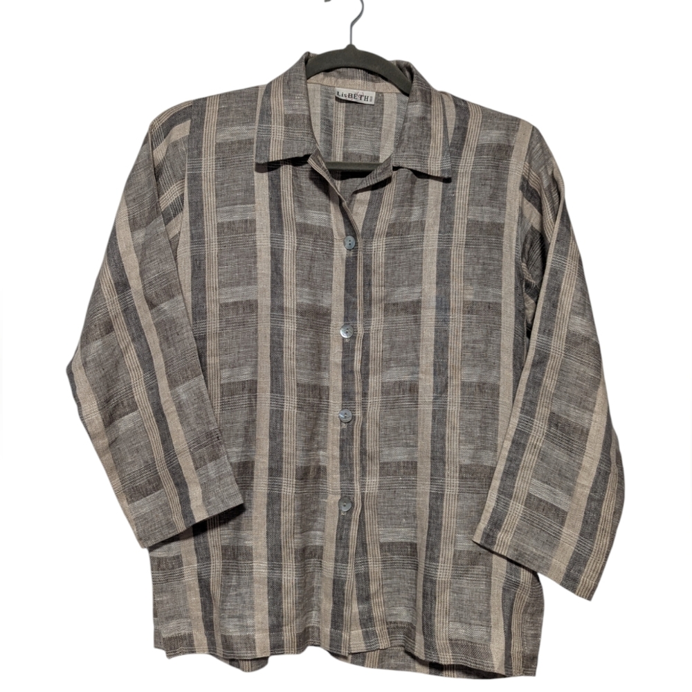 Vintage Lisbeth Women's Oslo Linen Striped Button up long sleeve size XL.